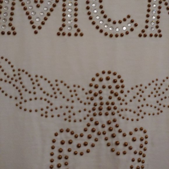 MCM  Womens White Swarovski Crystals Logo Short Sleeve T-Shirt XL - Picture 7 of 10